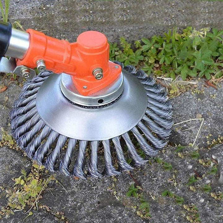 Close-up van onverwoestbare trimmerkop gemaakt van staaldraad, ideaal voor effectief onkruid verwijderen.