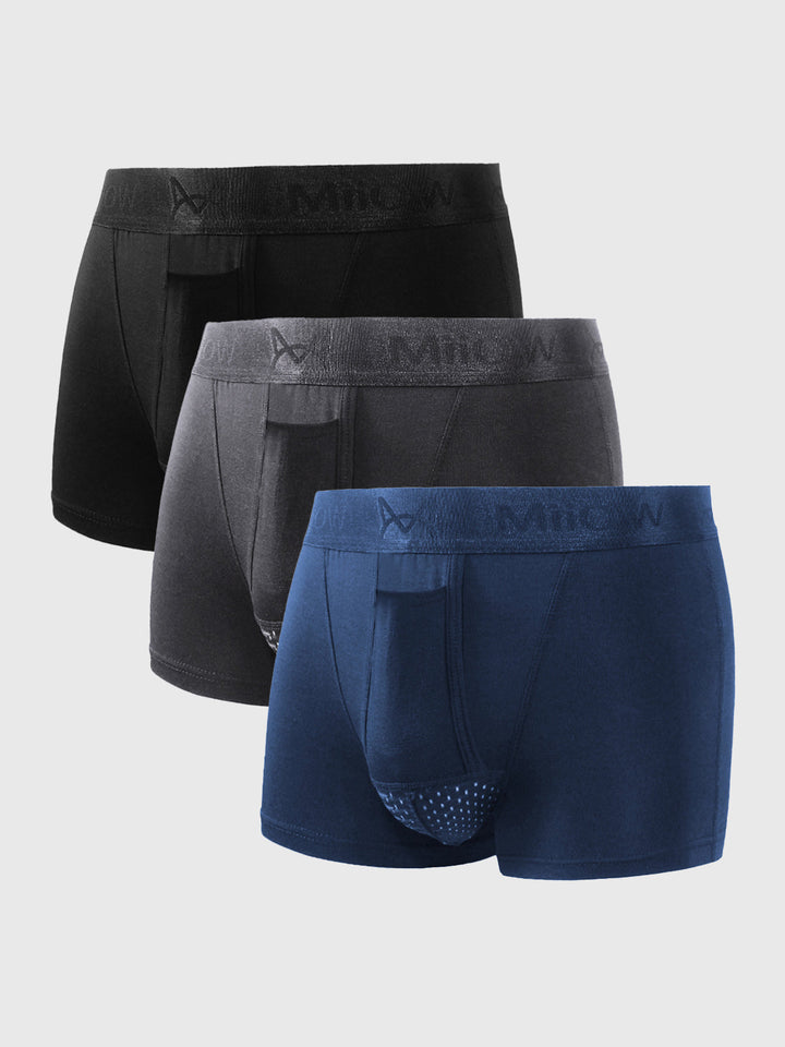 "Colton heren boxershorts 3-pack, ademend en zacht, blauw en grijs tinten, stijlvolle en comfortabele pasvorm."