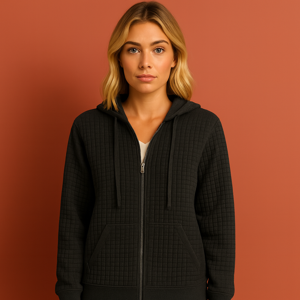 Comfortabel dames sweatshirtvest met capuchon en rits, perfect voor een casual en warme herfstlook.