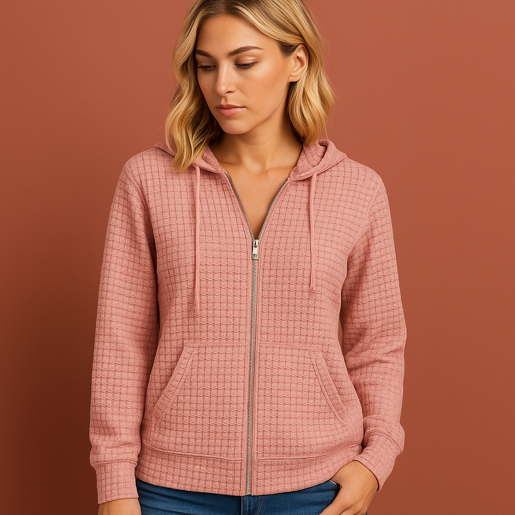 Trendy dames zip-up hoodie met capuchon, comfortabel en warm voor de herfst en winter.