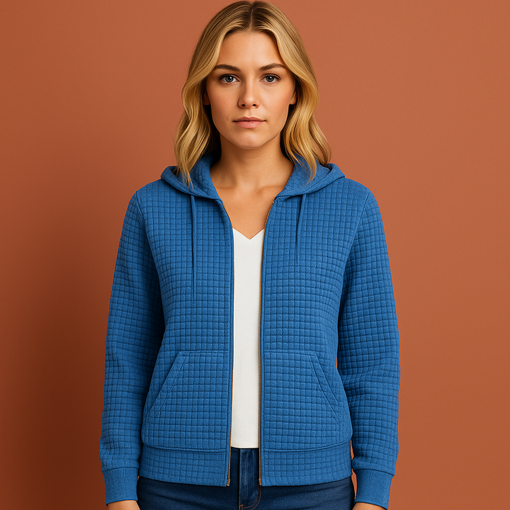 Dames comfortabel vest met rits en capuchon, een onmisbaar item voor casual dagelijks gebruik.