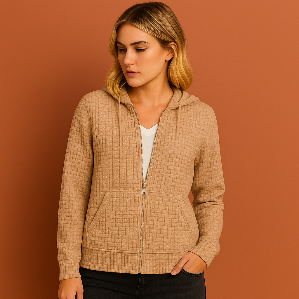 Zacht dames sweatshirt met rits, capuchon en lange mouwen, perfect voor gelaagde winteroutfits.