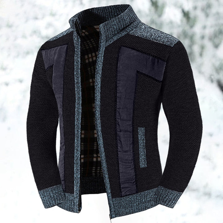 Zacht blauw heren ritsvest met opstaande kraag voor comfort en stijl, veelzijdig voor elke gelegenheid.