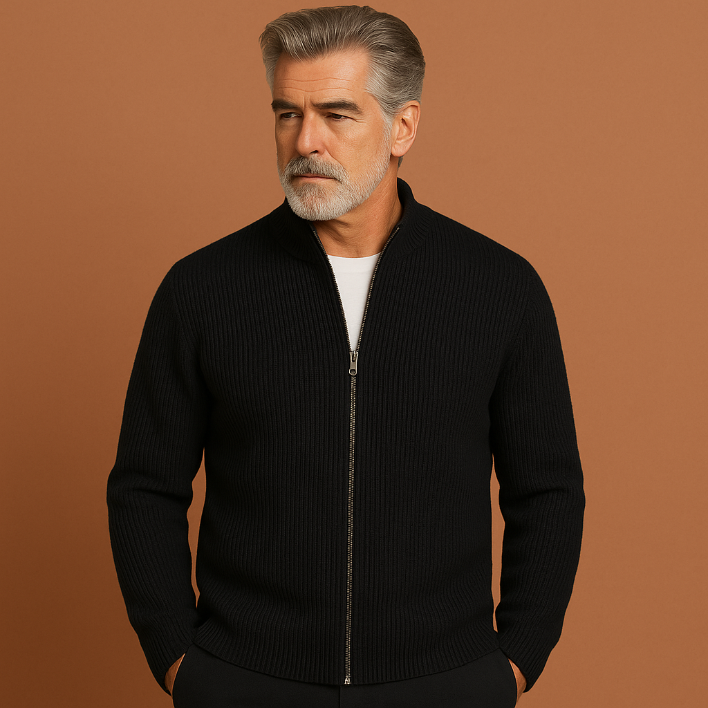 Elegant zwart herenvest met rits. Zacht materiaal, ideaal voor een comfortabele casual of zakelijke heren look.