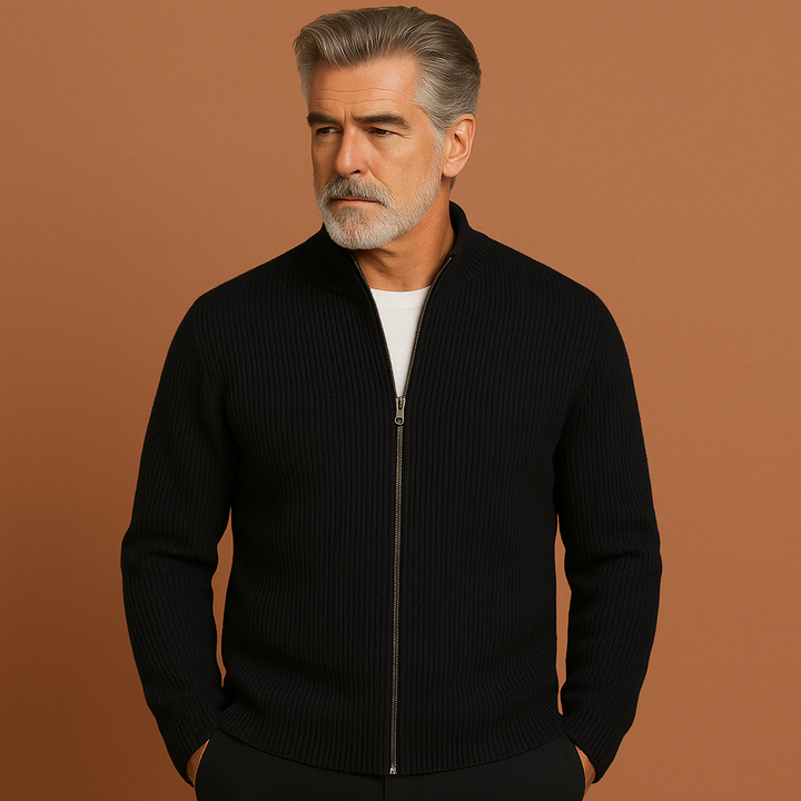 Elegant zwart herenvest met rits. Zacht materiaal, ideaal voor een comfortabele casual of zakelijke heren look.