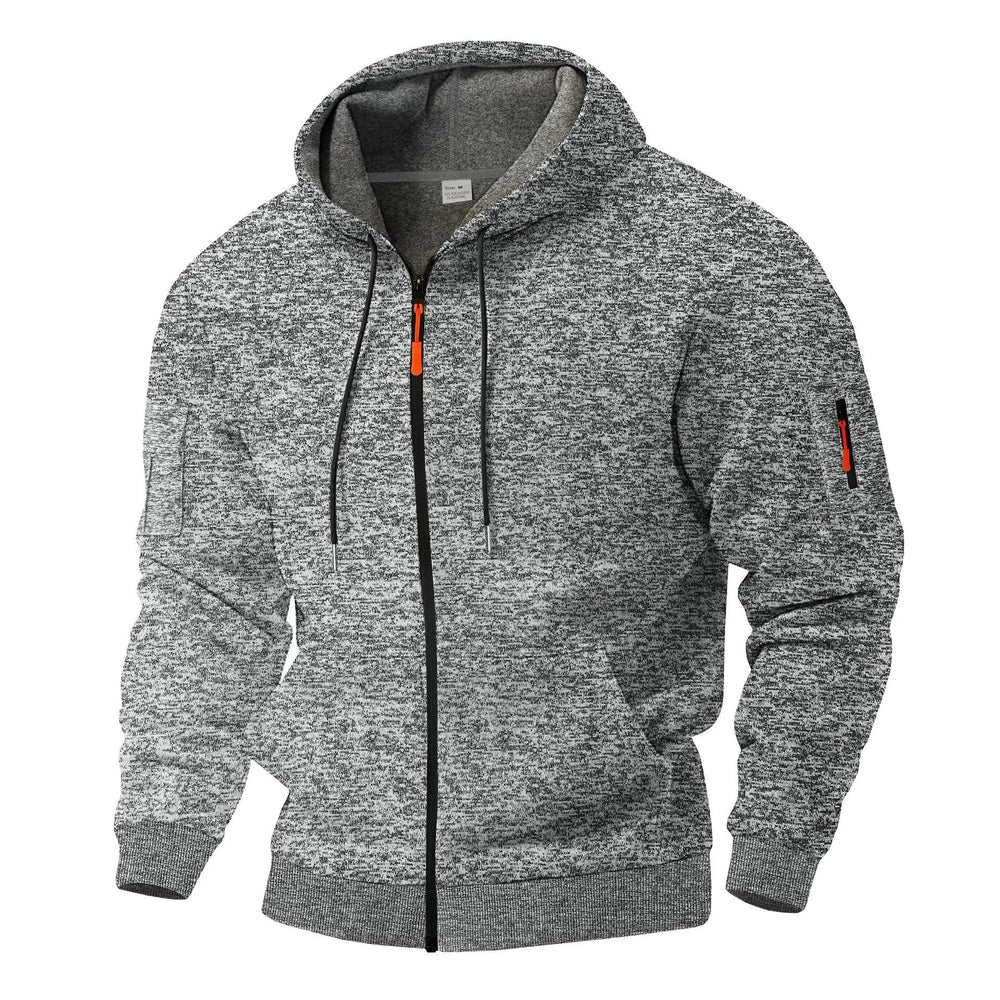 Warm heren outdoor vest met capuchon, rits en praktische zakken. Perfect voor koele dagen.