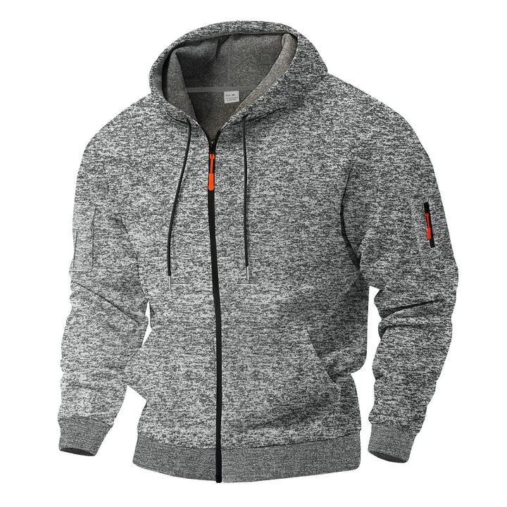 Warm heren outdoor vest met capuchon, rits en praktische zakken. Perfect voor koele dagen.