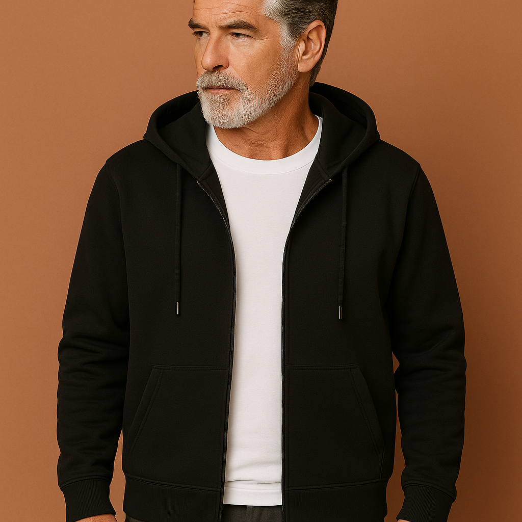 Zacht heren vest met rits en capuchon, perfect voor ontspannen momenten en herfst comfort.