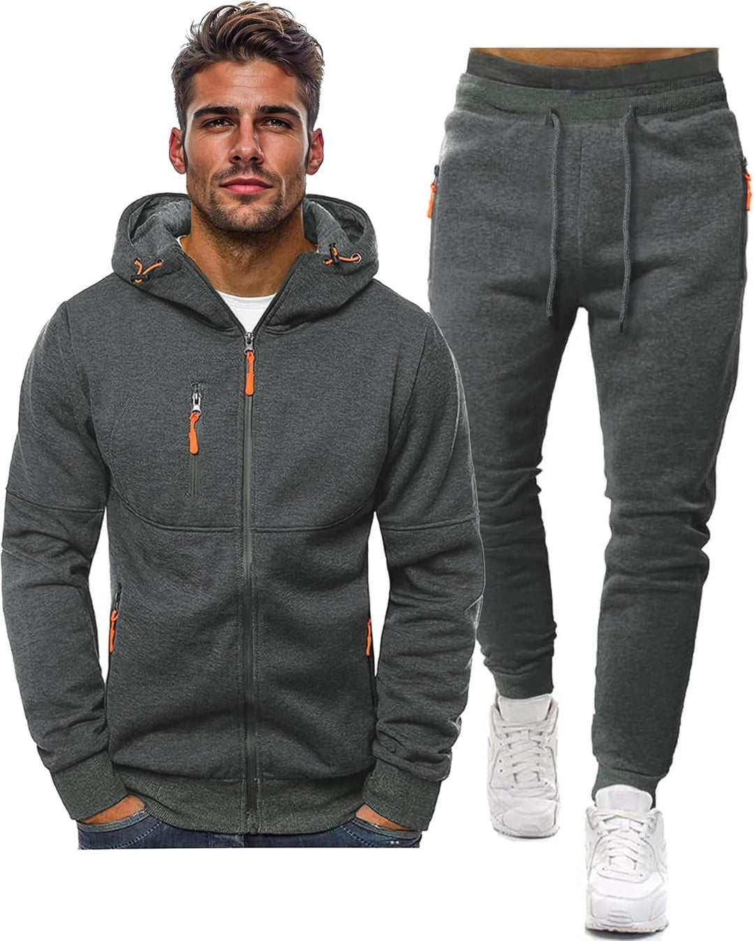 "Comfortabel trainingspak voor heren met moderne snit, pullover en broek in lichtgewicht zwart materiaal voor ultiem comfort.