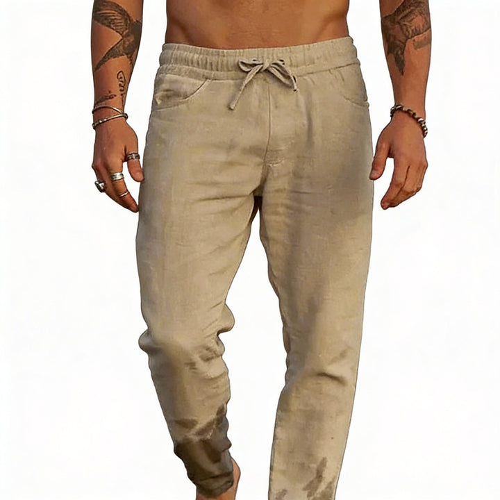 Comfortabele casual herenbroek met elastische taille en trekkoord, perfect voor een relaxte vrijetijdslook.