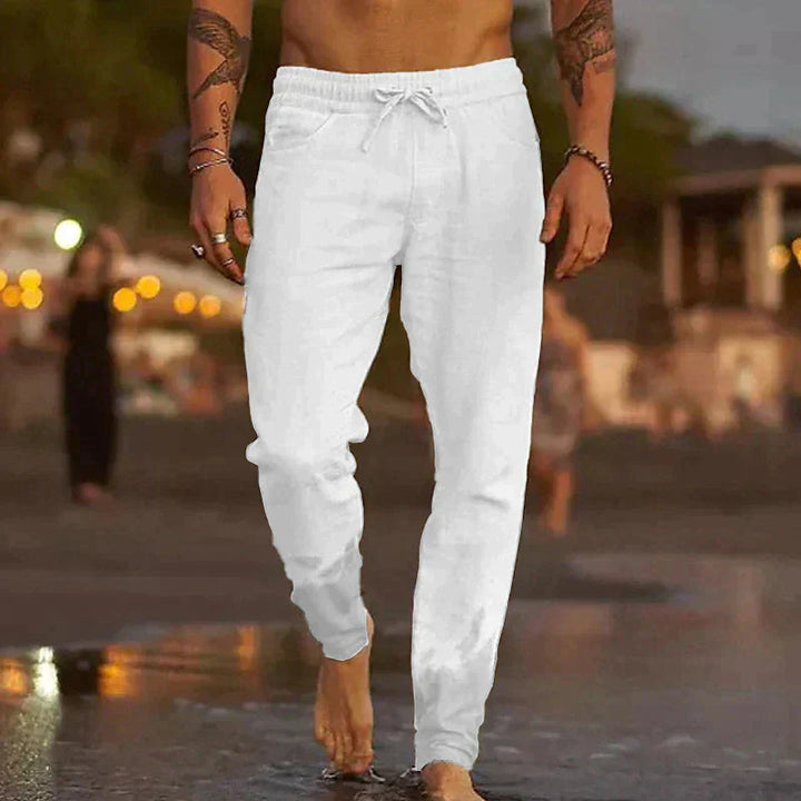 Veelzijdige mannenmode: casual herenbroek met trekkoord en elastische taille, perfect voor elke relaxte gelegenheid.