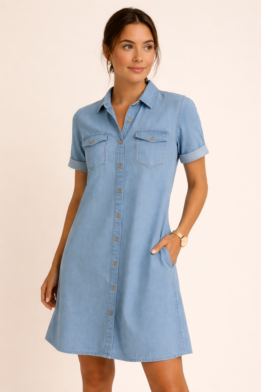 Comfortabele dames overhemdjurk; stijlvol en veelzijdig voor een modieuze lente- of zomerlook. Perfect voor casual.
