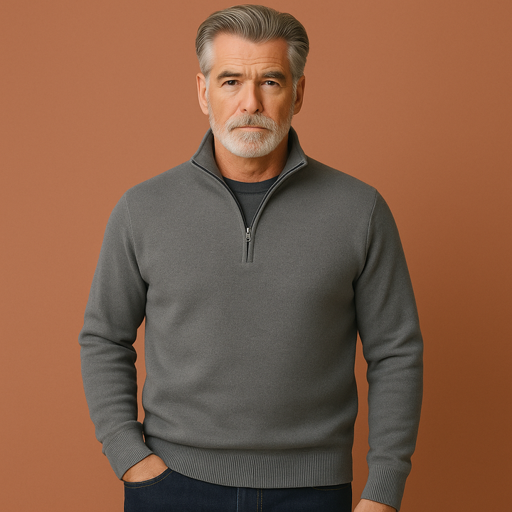 Comfortabele donkergrijze heren kwartrits polotrui, ideaal voor casual en stijlvolle outfits. Zachte trui.