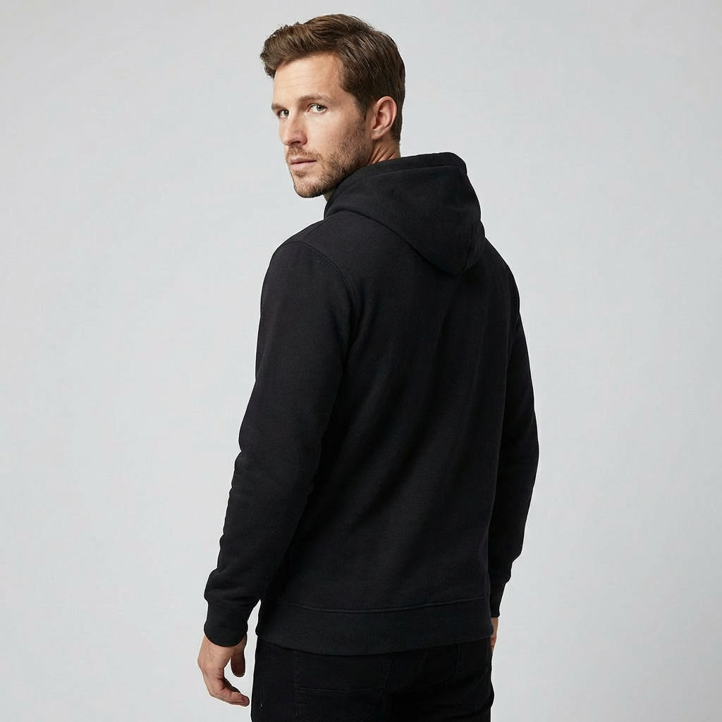 Stijlvolle marineblauwe heren hoodie, ideaal voor een casual outfit. Zachte stof en veelzijdig design.