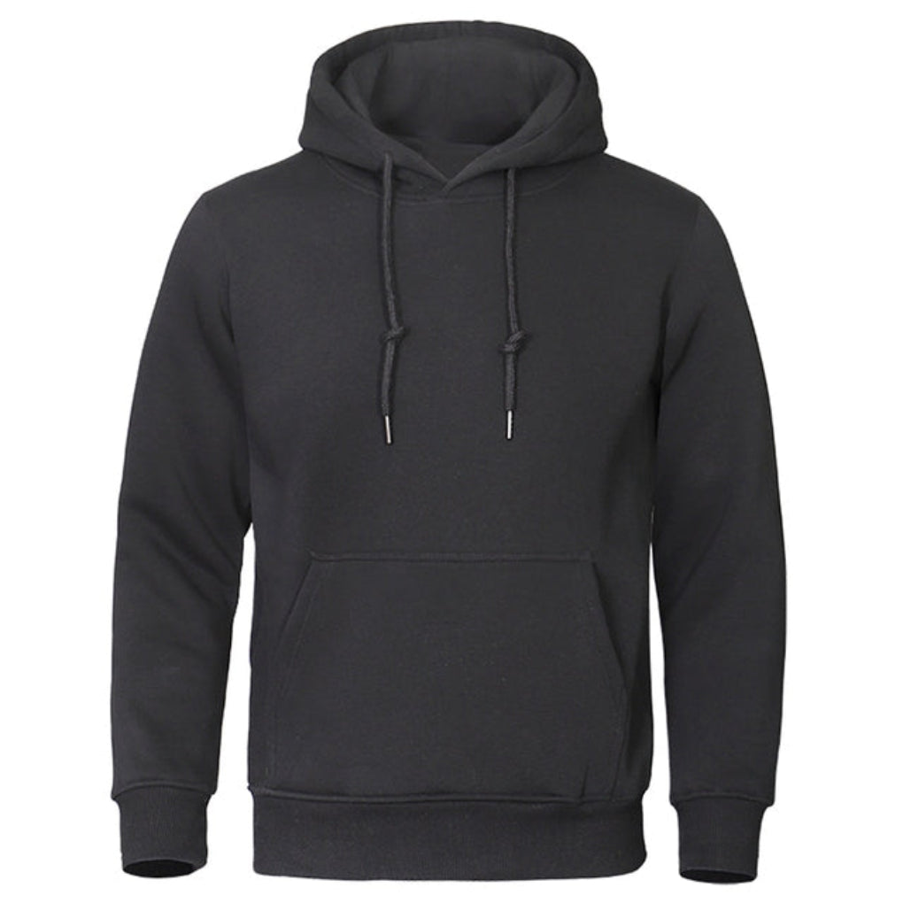 Zwarte heren hoodie voor een tijdloze, comfortabele look. Met capuchon en praktische kangoeroezak.