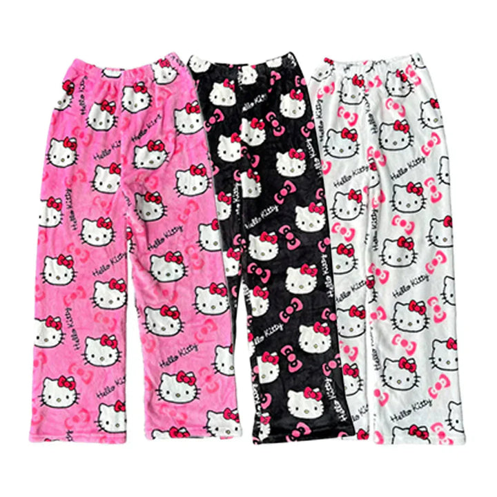"Comfortabele Hello Kitty dames pyjamabroek, speels design, zacht materiaal, ideaal voor stijlvolle slaapkleding."