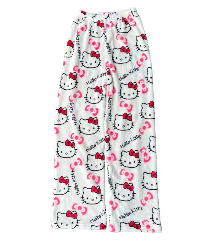 "Comfortabele Hello Kitty dames pyjamabroek, speels design, zacht materiaal, ideaal voor stijlvolle slaapkleding."