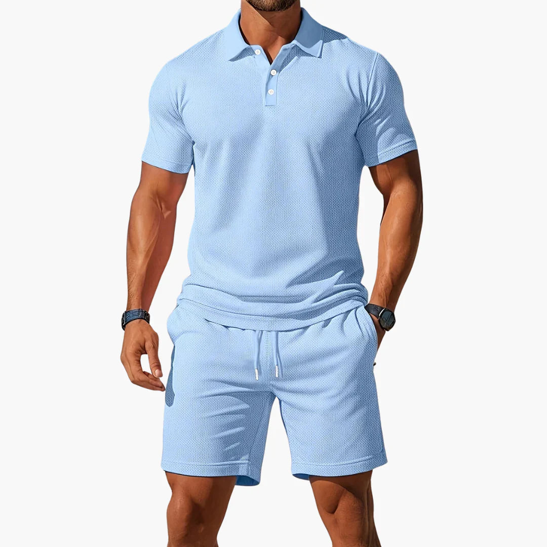 Comfortabele heren 2-delige poloset: ademend poloshirt en korte broek voor casual zomerkleding.