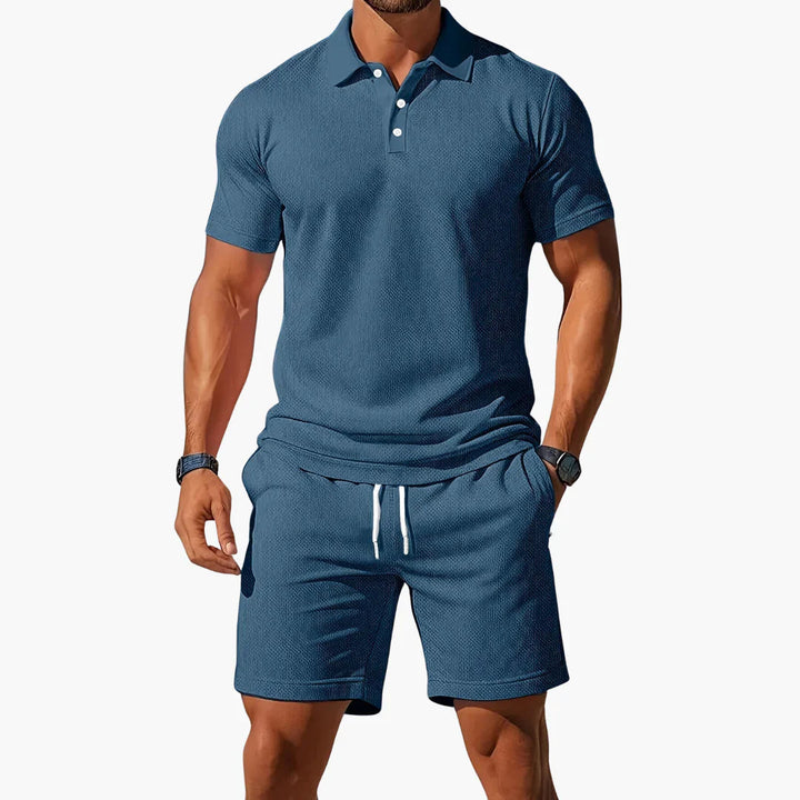 Heren 2-delige poloset: ademend poloshirt en comfortabele korte broek, ideaal voor casual herenmode.