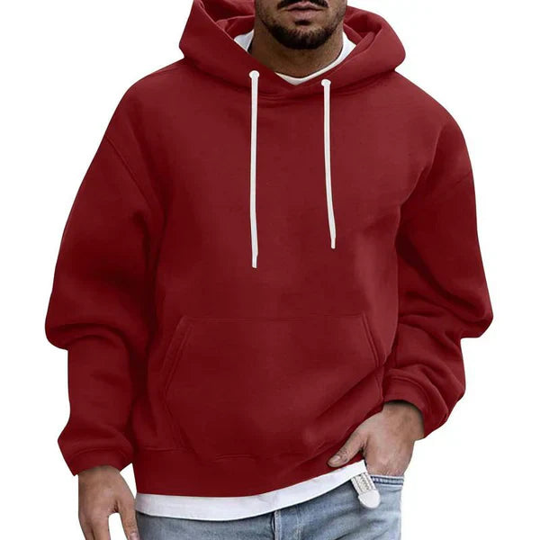 Witte casual heren hoodie met buikzak. Comfortabele relax kleding, perfect voor dagelijks gebruik.