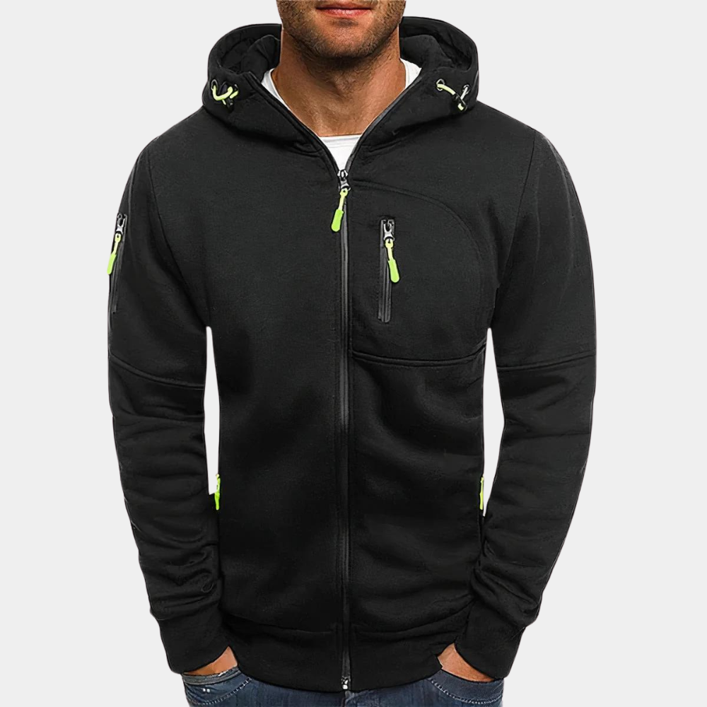"Comfortabele heren hoodie met rits en capuchon in zwart, blauw, donkergrijs, groen, lichtgrijs en wit"