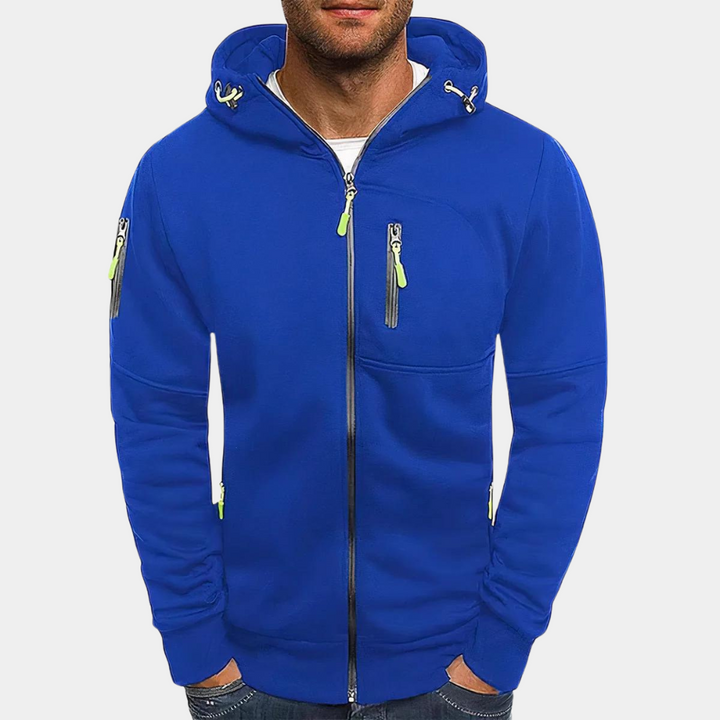 "Comfortabele heren hoodie met rits en capuchon in zwart, blauw, donkergrijs, groen, lichtgrijs en wit"