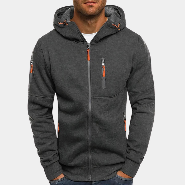 "Comfortabele heren hoodie met rits en capuchon in zwart, blauw, donkergrijs, groen, lichtgrijs en wit"