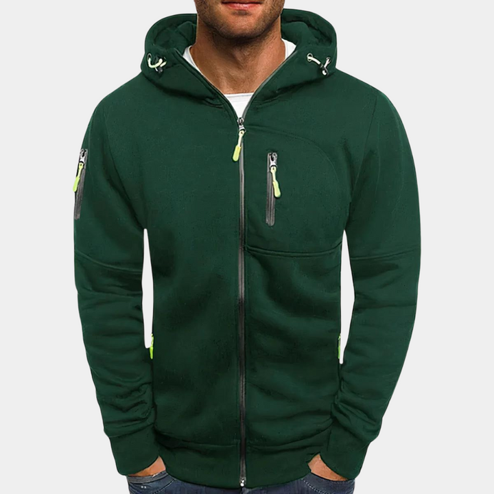 "Comfortabele heren hoodie met rits en capuchon in zwart, blauw, donkergrijs, groen, lichtgrijs en wit"