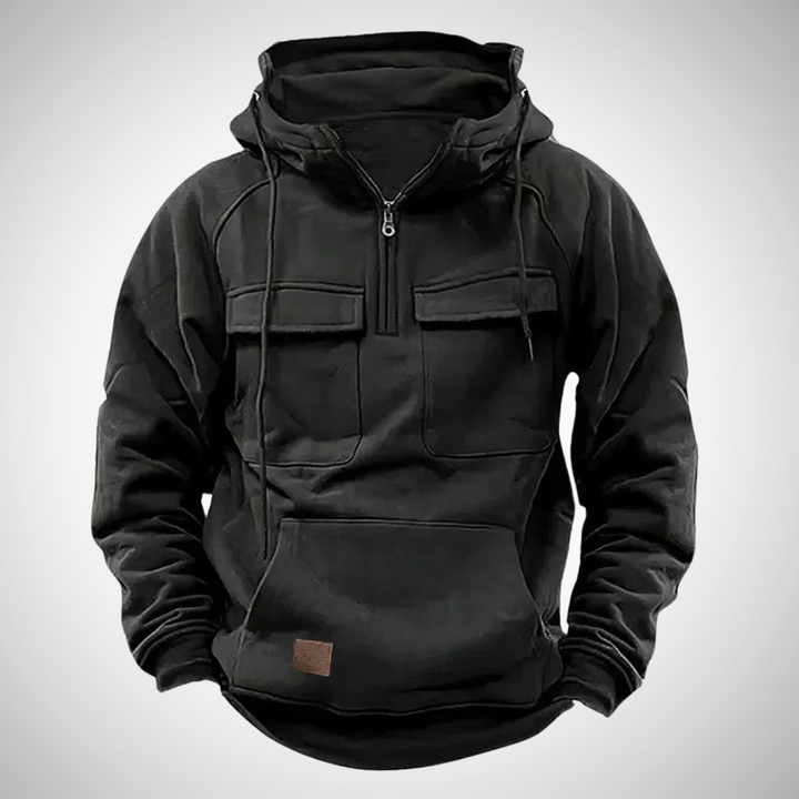 Comfortabele heren hoodie met rits, kangoeroezak en verstelbare capuchon, ideaal voor casual herfstlooks.