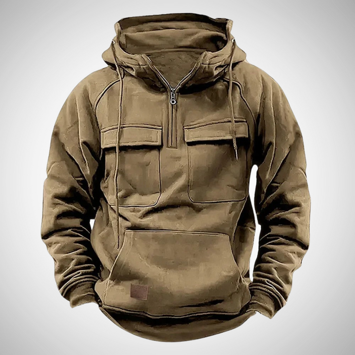 Stijlvolle heren hoodie met rits en capuchon. Perfect voor een sportieve of casual look in de winter.