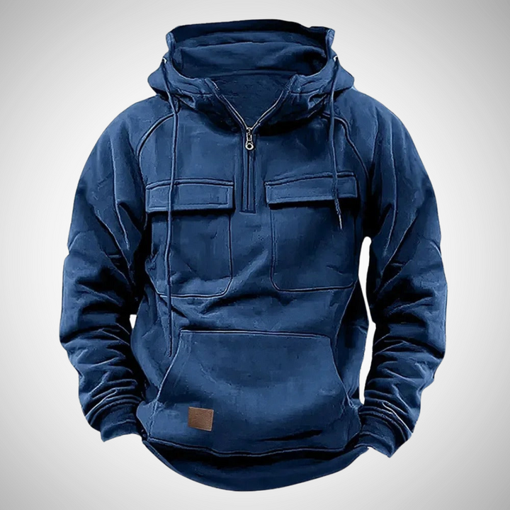 Veelzijdige heren hoodie met rits, verstelbare capuchon en praktische kangoeroezak, geschikt voor elke dag.