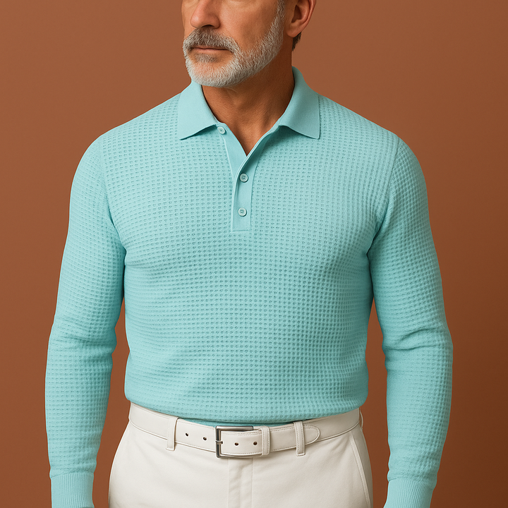 Casual heren polotrui met unieke, stijlvolle kraag; een comfortabele sweater voor dagelijks gebruik.