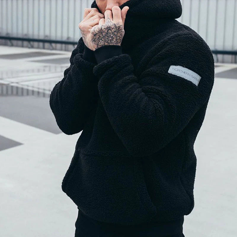 Relaxed fit heren teddy hoodie, superzacht en warm. Ideale casual trui voor mannen, voor een comfortabele en trendy look.