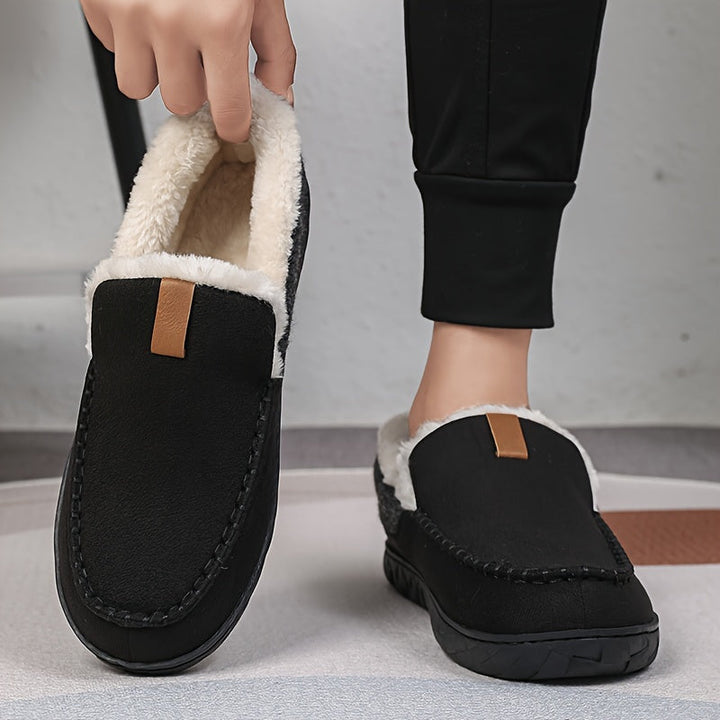 Machinewasbare heren winterpantoffels; warm, flexibel en comfortabel voor binnenshuis comfort.
