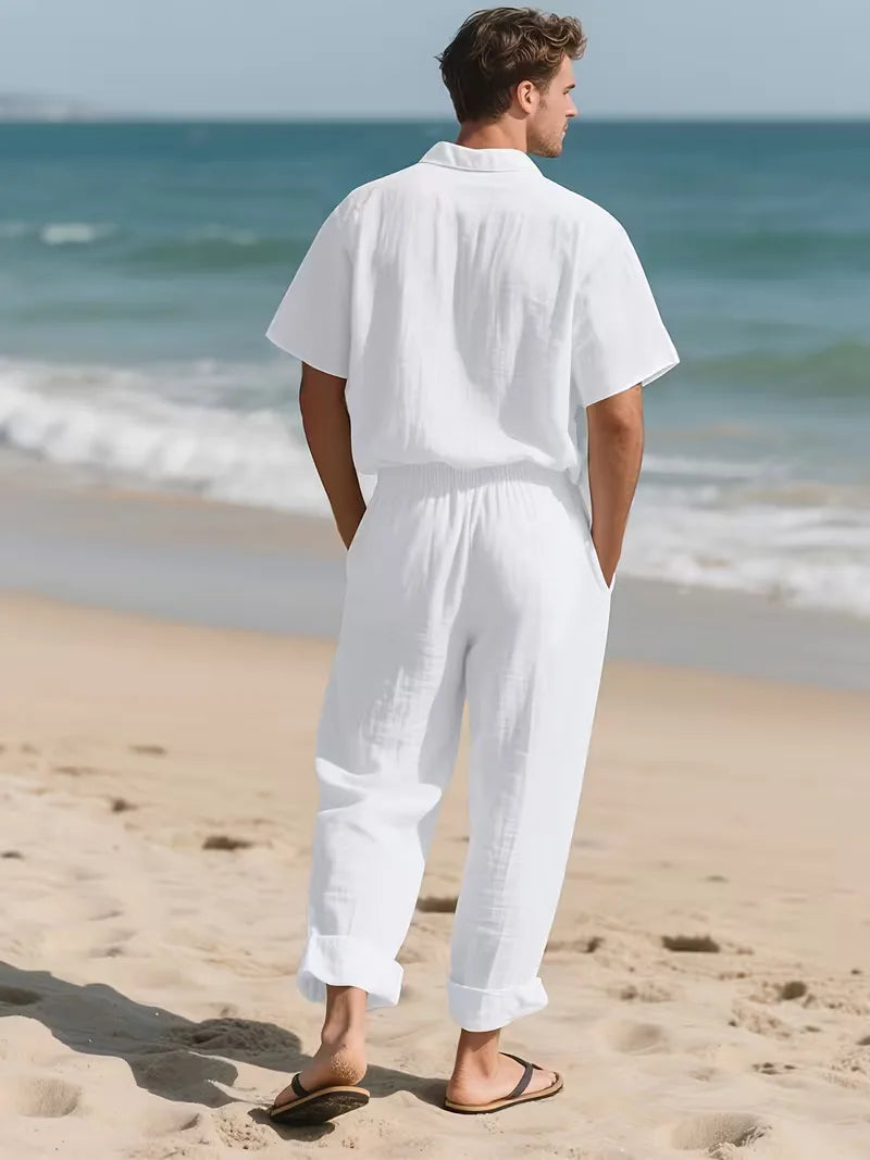 Trendy heren zomer set: korte mouwen shirt en comfortabele korte broek, ideaal voor outdoor.