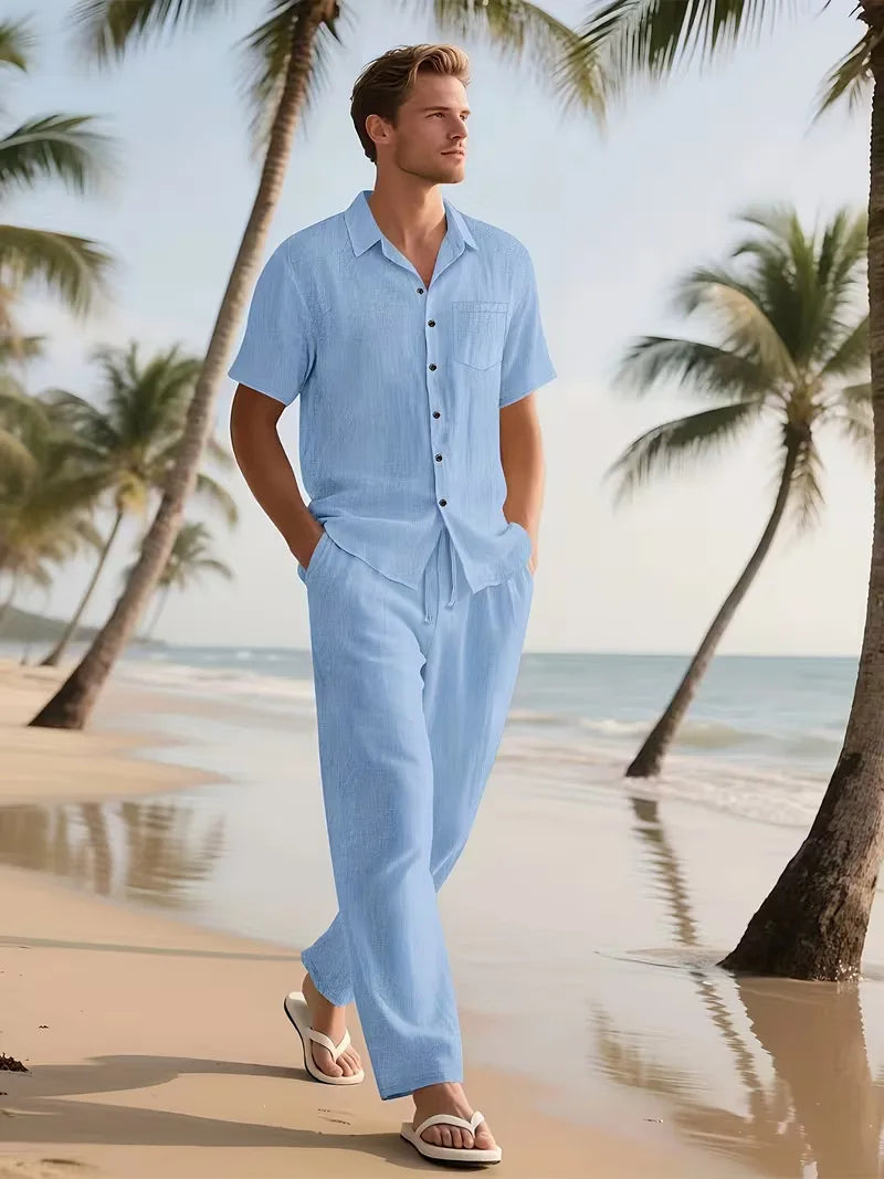 Stijlvolle heren zomerkledingset: ademend shirt met korte mouwen en korte broek voor elke man.