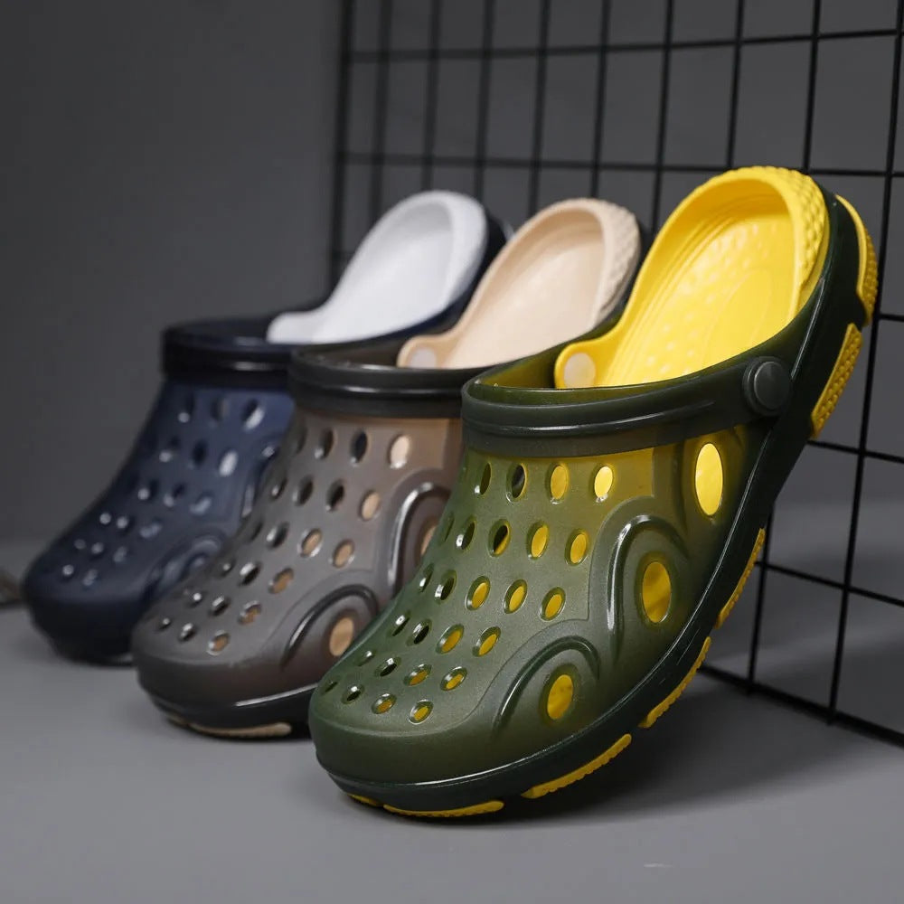 Dagelijkse comfortabele herenschoenen: ademende klompen met antislipzool, perfect voor zomerse dagen.