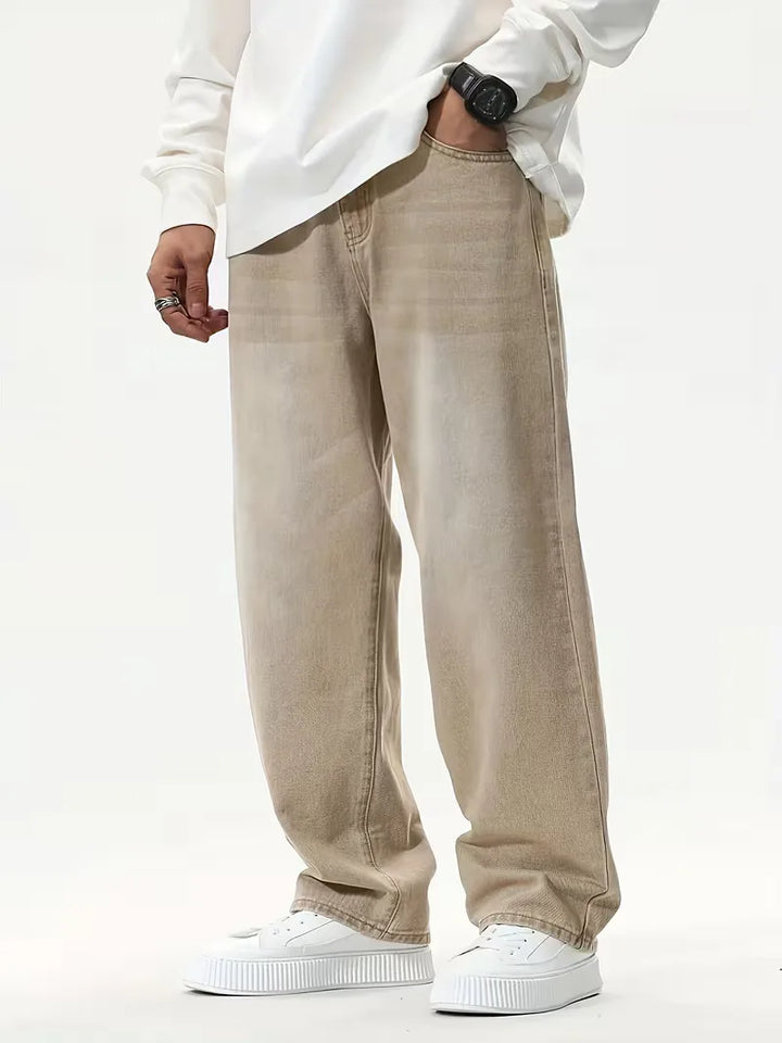 Stijlvolle khaki heren loose fit jeans met wijde pijpen en middenhoge taille, ideaal voor casual mode.