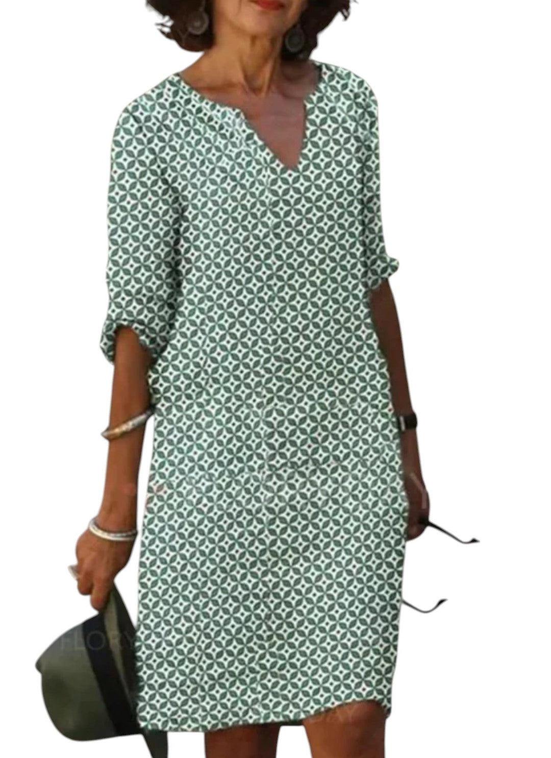 "Comfortabele linnen V-hals zomerjurk voor dames, luchtig en stijlvol, perfect voor warme dagen en elegante uitstraling."