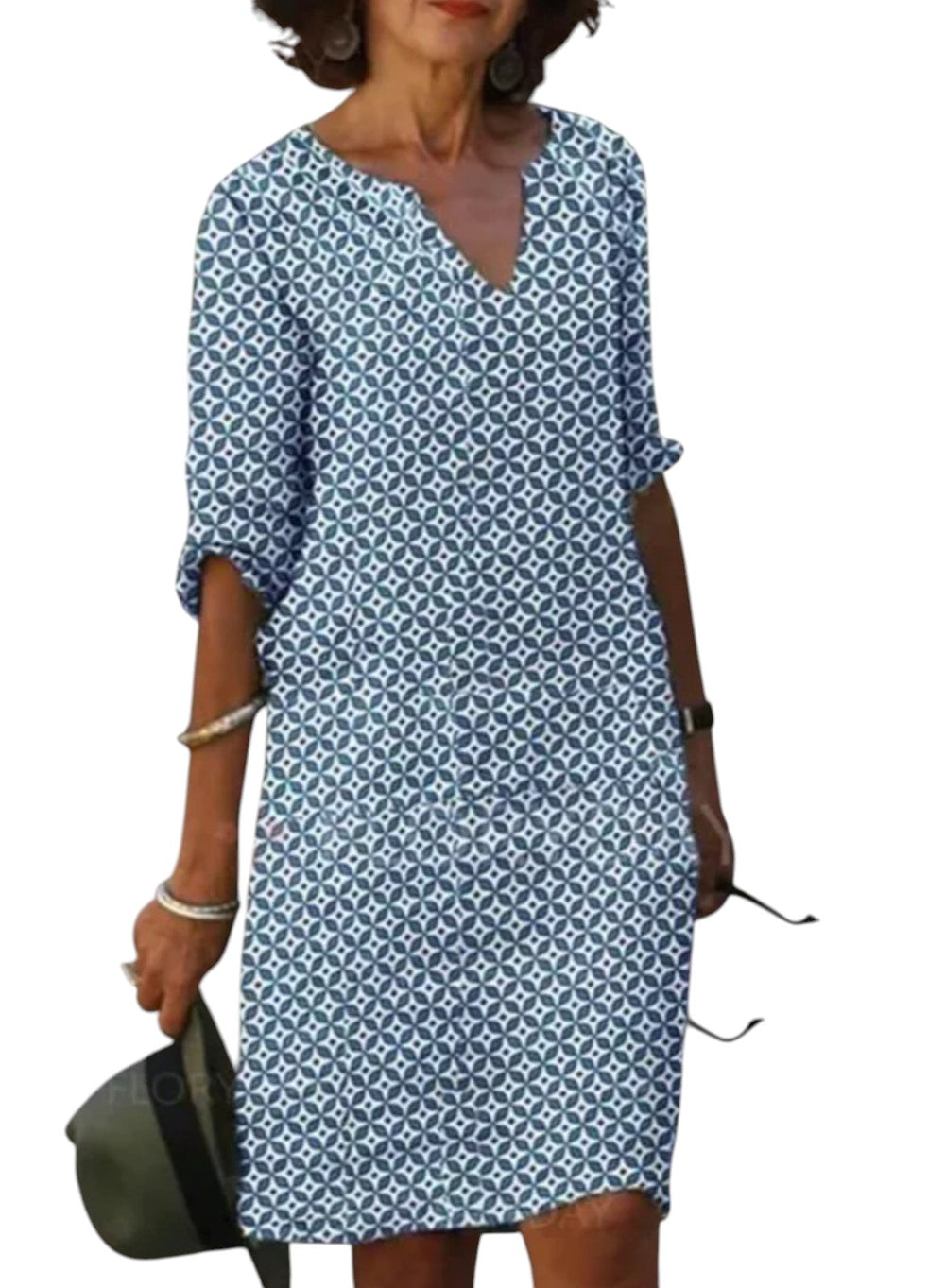 "Comfortabele linnen V-hals zomerjurk voor dames, luchtig en stijlvol, perfect voor warme dagen en elegante uitstraling."