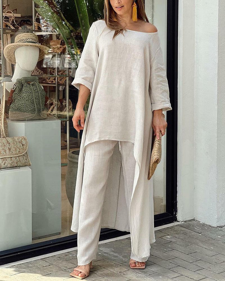 Lichtgewicht dames vrijetijdsset. Comfortabele en stijlvolle tweedelige outfit voor casual damesmode en thuis.