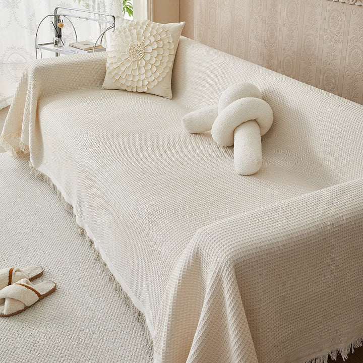 "ComfortWeave bankhoes, ademend en wasbaar, in diverse kleuren voor stijlvolle bescherming van uw meubels."