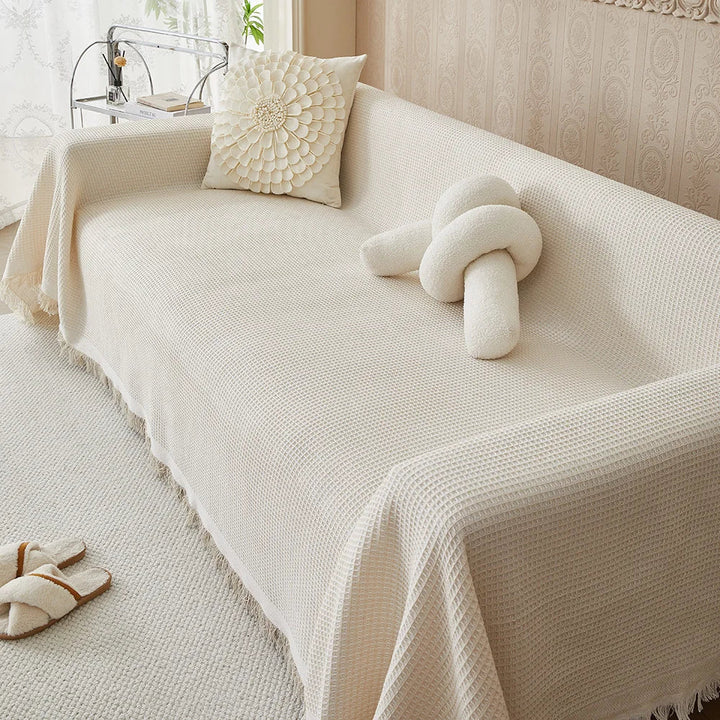 "ComfortWeave bankhoes, ademend en wasbaar, in diverse kleuren voor stijlvolle bescherming van uw meubels."