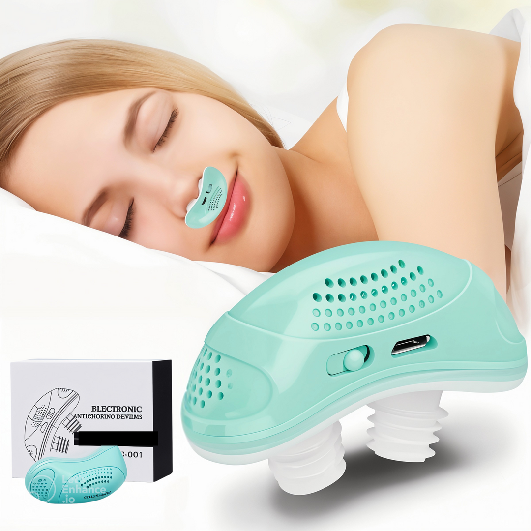 Compact micro-CPAP apparaat op nachtkastje, klaar voor comfortabel slapen bij slaapapneu.