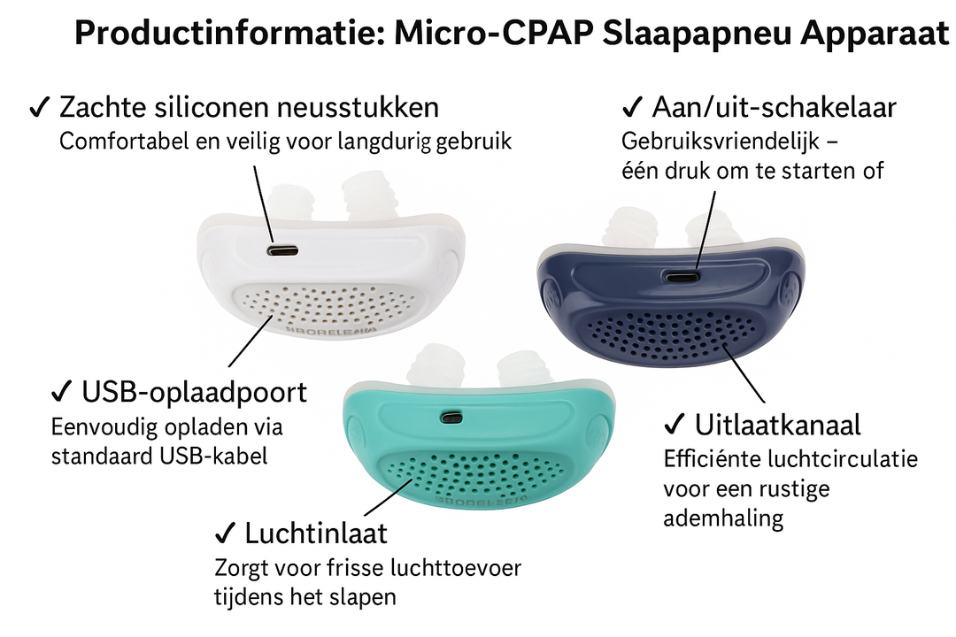 Compacte slaaphulp: micro-CPAP apparaat voor slaapapneu en verhoogd slaapcomfort tijdens reizen.