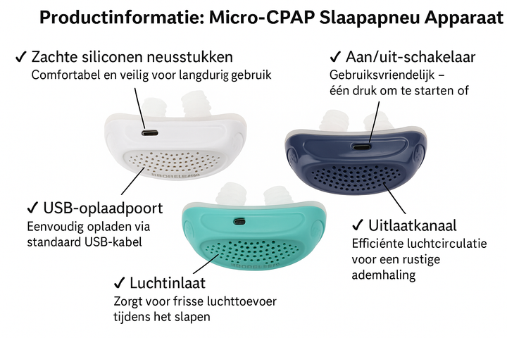 Compacte slaaphulp: micro-CPAP apparaat voor slaapapneu en verhoogd slaapcomfort tijdens reizen.