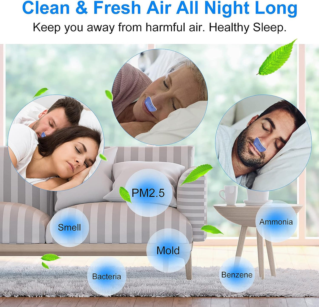 "Compact Micro CPAP-apparaat voor slaapapneu, blauw design, medisch siliconen, ideaal tegen snurken en voor onderweg."