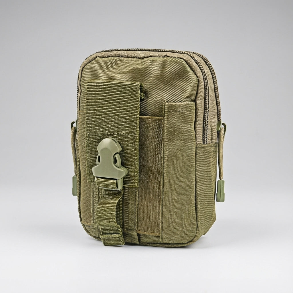Khaki CarryCore compact tactisch Molle etui, veelzijdige utility heuptas voor buiten.