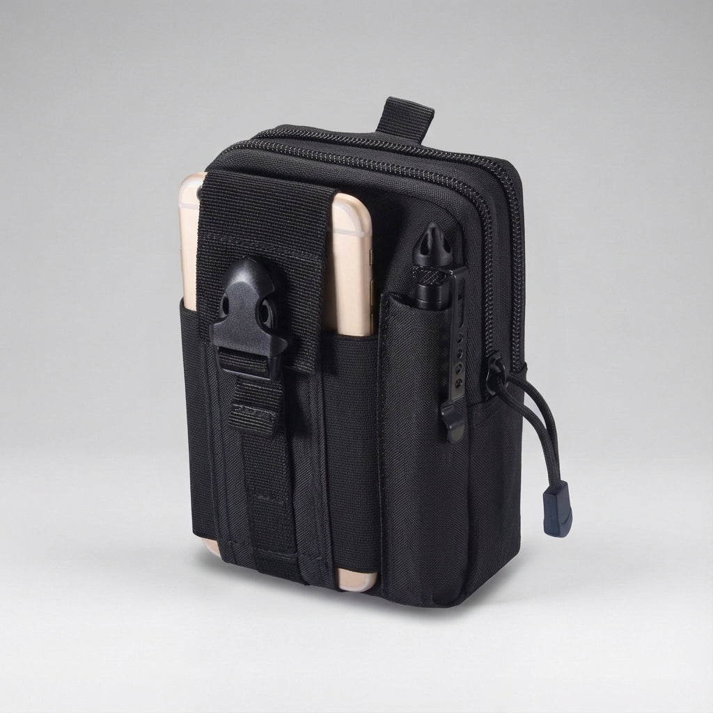 Compact Molle etui, tactische opbergtas voor essentials tijdens outdoor activiteiten of reizen.