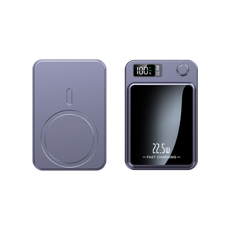 Compacte 10000mAh powerbank snellader voor draadloos opladen van smartphones en gadgets onderweg.